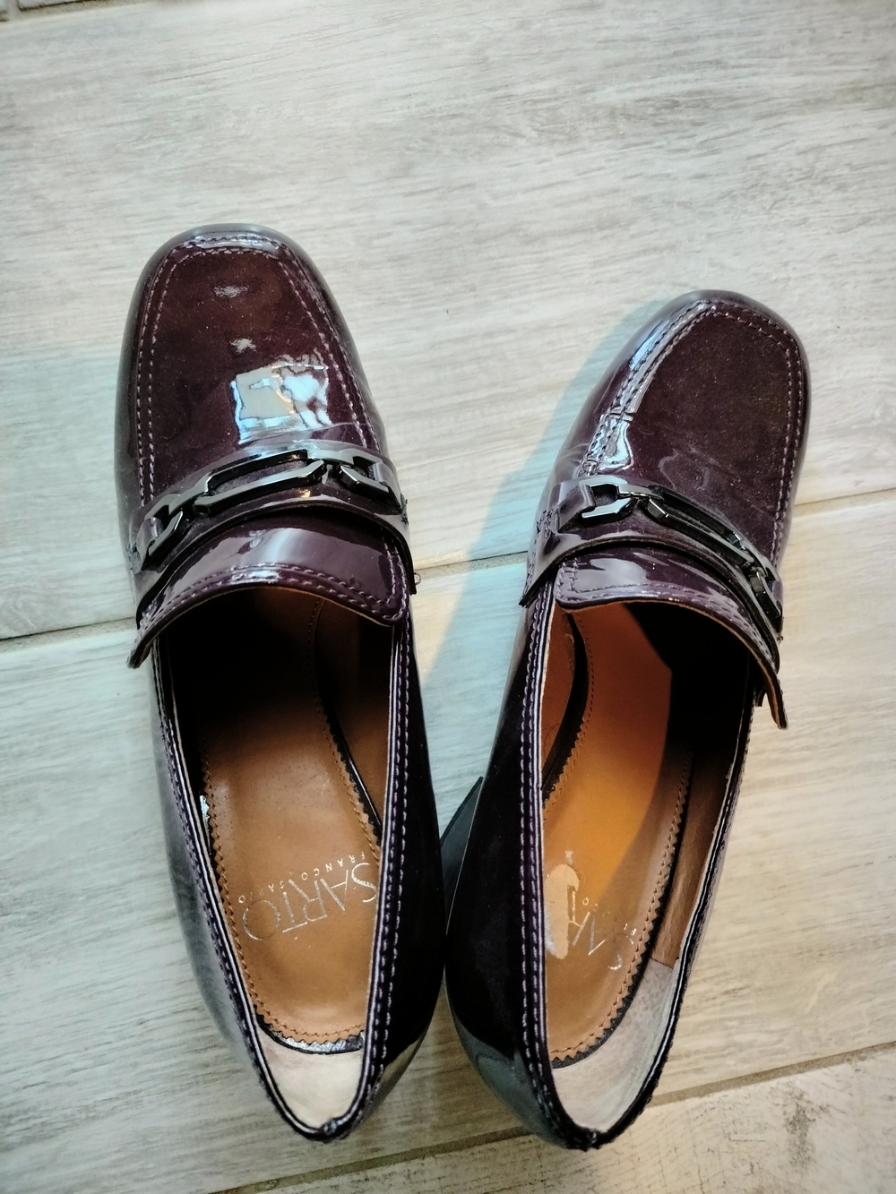 Franco Sarto Women's Patent Leather Chunky Heels in Burgundy